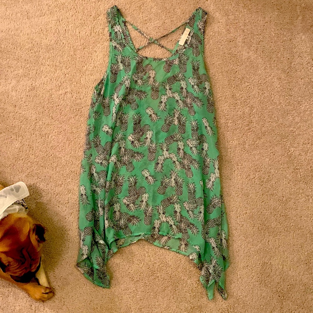 Sheer green with pineapples bathing suit cover up